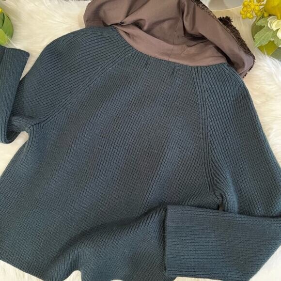 NEW Nine West Vintage Wool Faux Fur Ribbed Swing Cardigan Sweater Jacket S NWOT - Picture 11 of 15